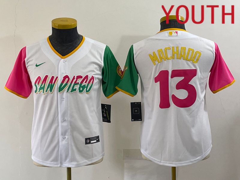 Youth San Diego Padres 13 Machado White City Edition Game Nike 2022 MLB Jerseys